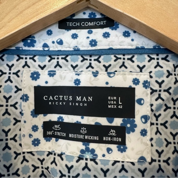 Cactus Man Ricky Singh Tech Comfort Performance White and Blue Patterned Shirt - Picture 2 of 8